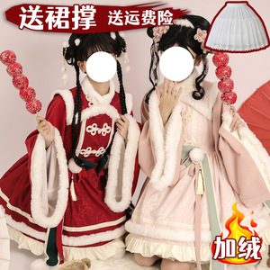 桃夭Lolita加绒春秋冬长袖连衣裙加厚新年战袍春节op中华风万圣节