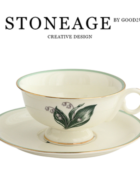 中古咖啡杯复古象牙瓷铃兰咖啡杯碟法式vintageins郁金香铃兰杯子