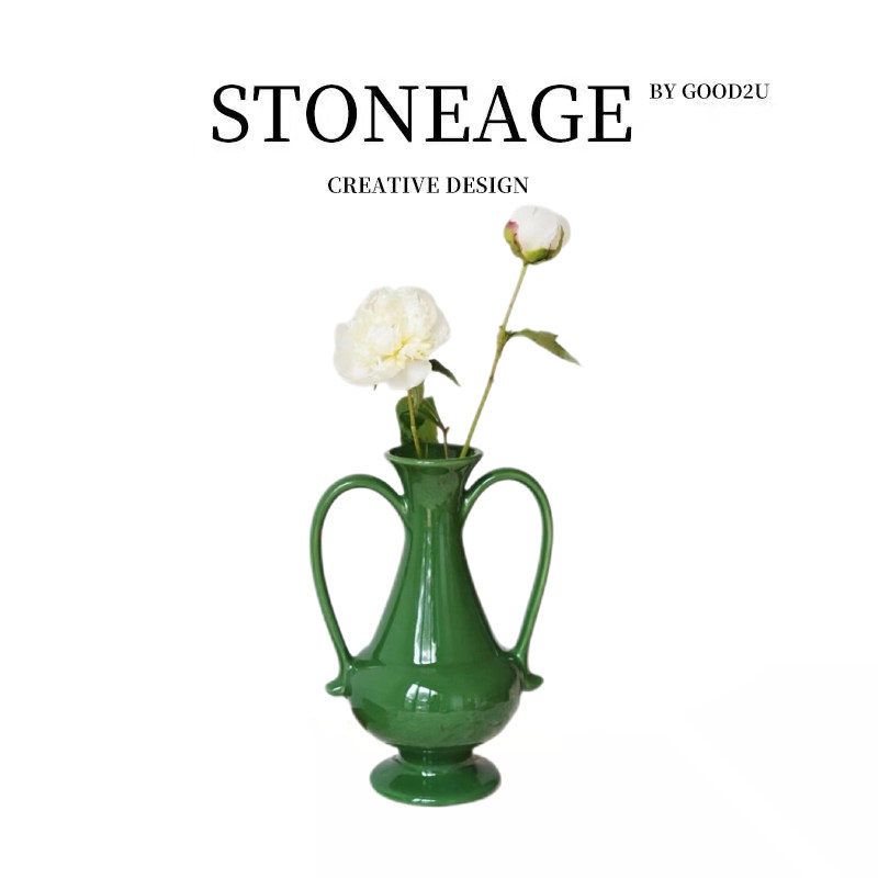 墨绿色双耳花瓶哥本哈根釉面花瓶复古景德镇华丽居家中号祖母绿瓶,家居饰品,花瓶,淘宝优惠券,粉丝福利购,淘宝优惠卷