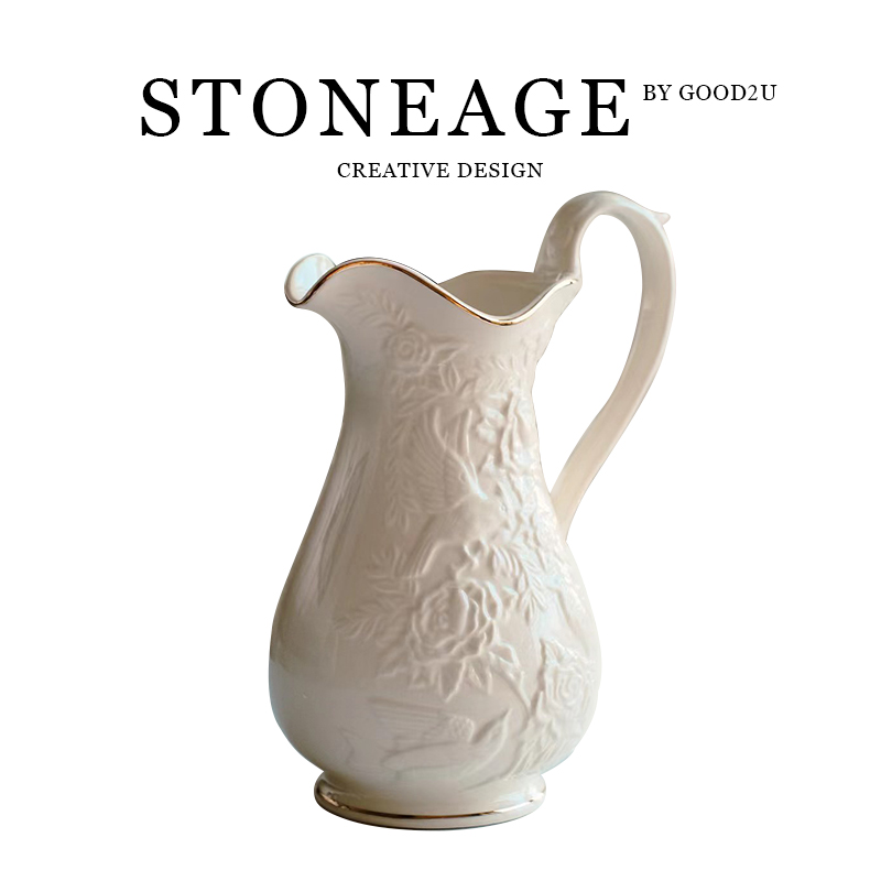 创意艺术花瓶高级感小众花鸟瓶浮雕奶油风客厅插花轻奢高档风