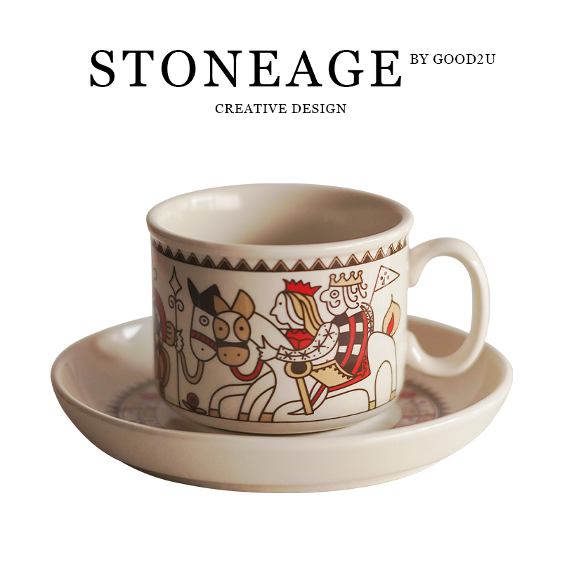 咖啡杯碟套装陶瓷复古高级感小众新款拿铁拉花英式下午茶杯