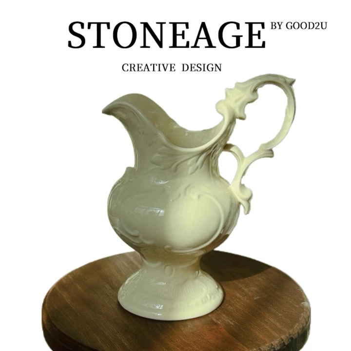 复古森林法式典雅浮雕陶瓷奶壶花瓶摆件干鲜插花水培花器家居装饰