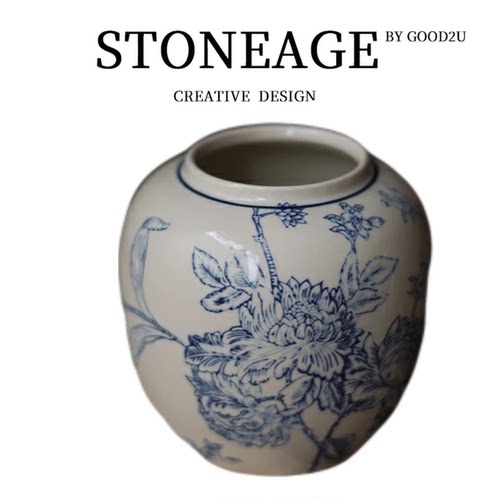 新中式青花瓷陶瓷花瓶景德镇轻奢高级感复古中古摆件客厅插花冬青