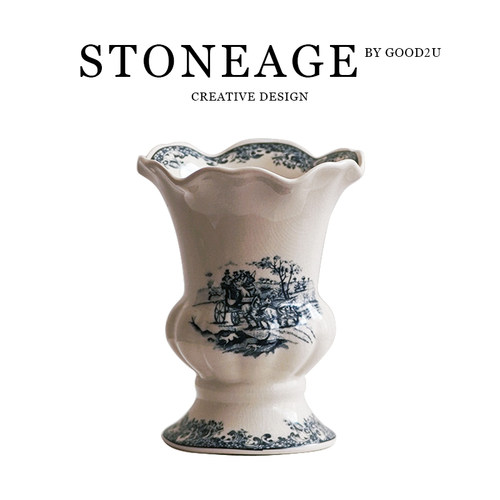 法式中国风青花瓷花瓶陶瓷中古风办公室家居摆件餐桌客厅民宿家用