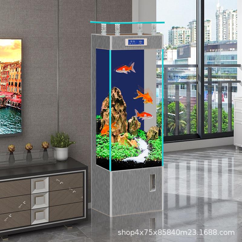 2025网红新款鱼缸金晶超白玻璃靠墙背过滤全年免换水一键排水智能