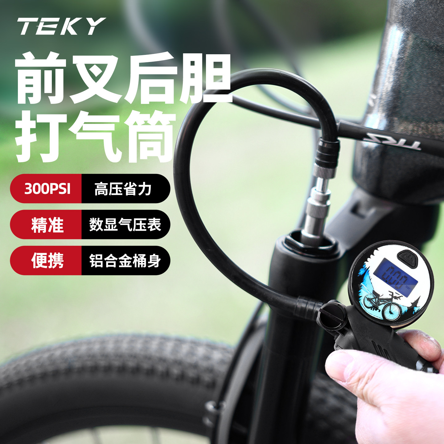 公路自行车前叉后胆避震器气筒专用迷你便携美法嘴轮胎高压打气筒