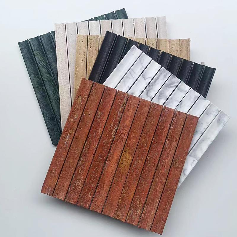 天然石材长条棍子凹面洞石马赛克餐厅咖啡厅吧台背景墙民宿酒店