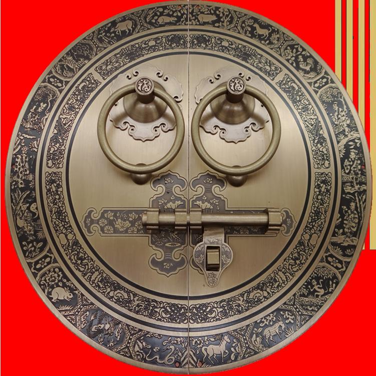 彷古大门把手中式纯铜门环门锁把手圆形老式木门门栓锁插销铜配件