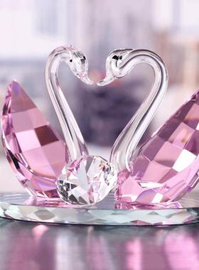 精致水晶天鹅橱窗柜台书房办公桌面小摆件节日礼品送女生生日礼物