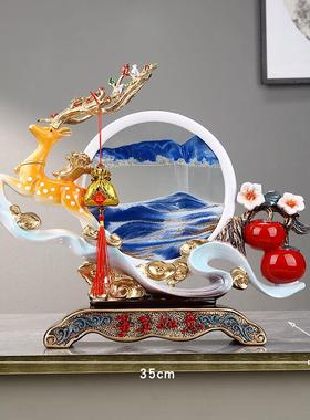 轻奢客厅事事如意柿子招财鹿流沙画沙漏电视酒柜乔迁新居之喜摆件