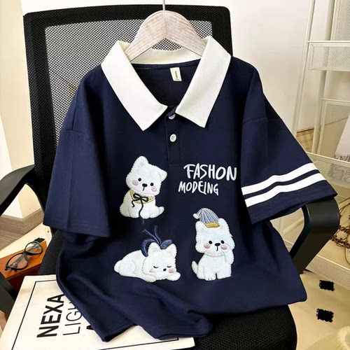 女童POLO领撞色短袖T恤夏季