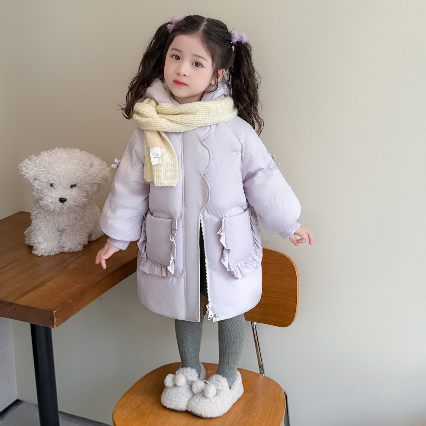 女童羽绒服2025新款儿童秋冬加厚保暖外套女宝宝中长款连帽面包服