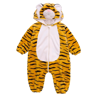 儿童连体睡衣秋冬季法兰绒男童珊瑚绒卡通小老虎男女孩睡袋外出服