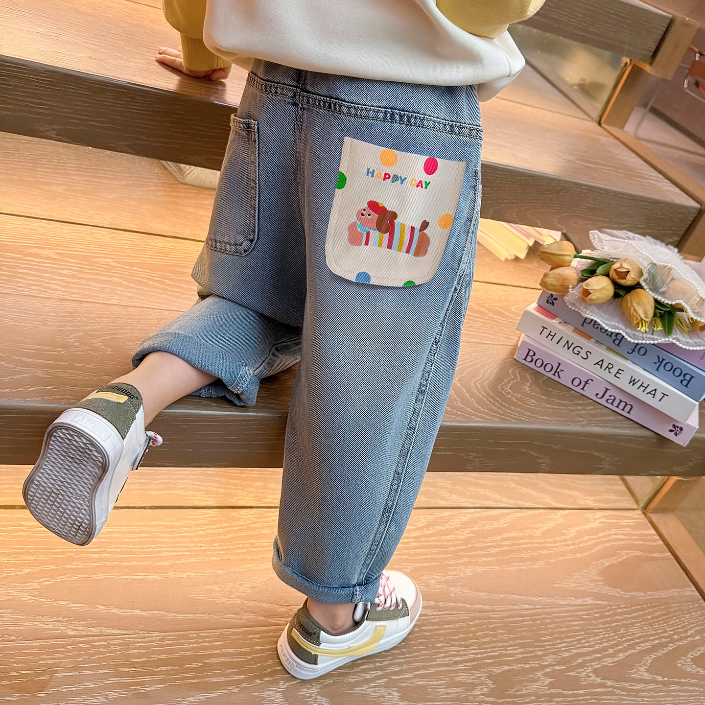 女童裤子春秋新款2026女宝宝洋气时髦阔腿裤儿童休闲条纹狗牛仔裤,童装/婴儿装/亲子装,裤子,淘宝优惠券,粉丝福利购,淘宝优惠卷