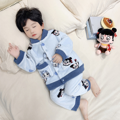 男童睡衣套装2025新款秋冬季法兰绒哪吒敖丙开衫家居服珊瑚绒保暖