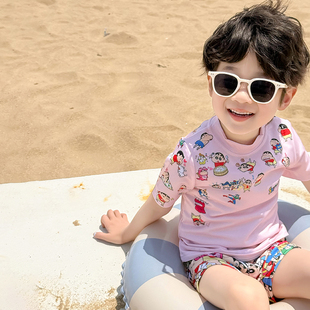 儿童泳衣套装 男孩小童蜡笔小新印花分体宝宝防晒速干游泳 男童夏季