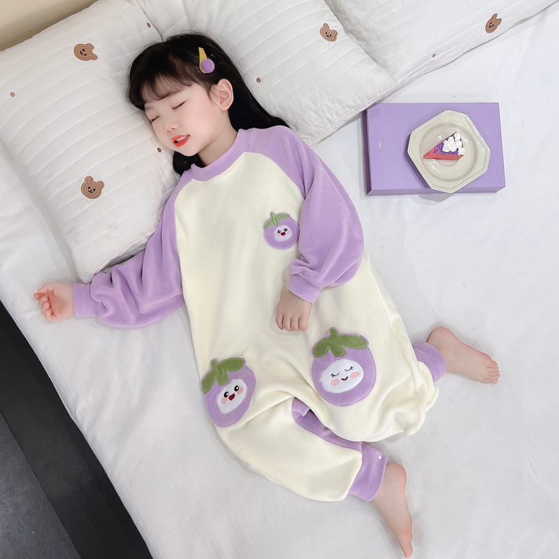 女童睡衣2025新款秋冬奥利绒连体衣女宝宝休闲加厚保暖款式居家服
