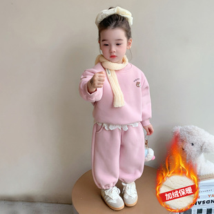 女宝宝兔子秋冬款 儿童休闲卫衣卫裤 宽松加绒两件 2025新款 女童套装