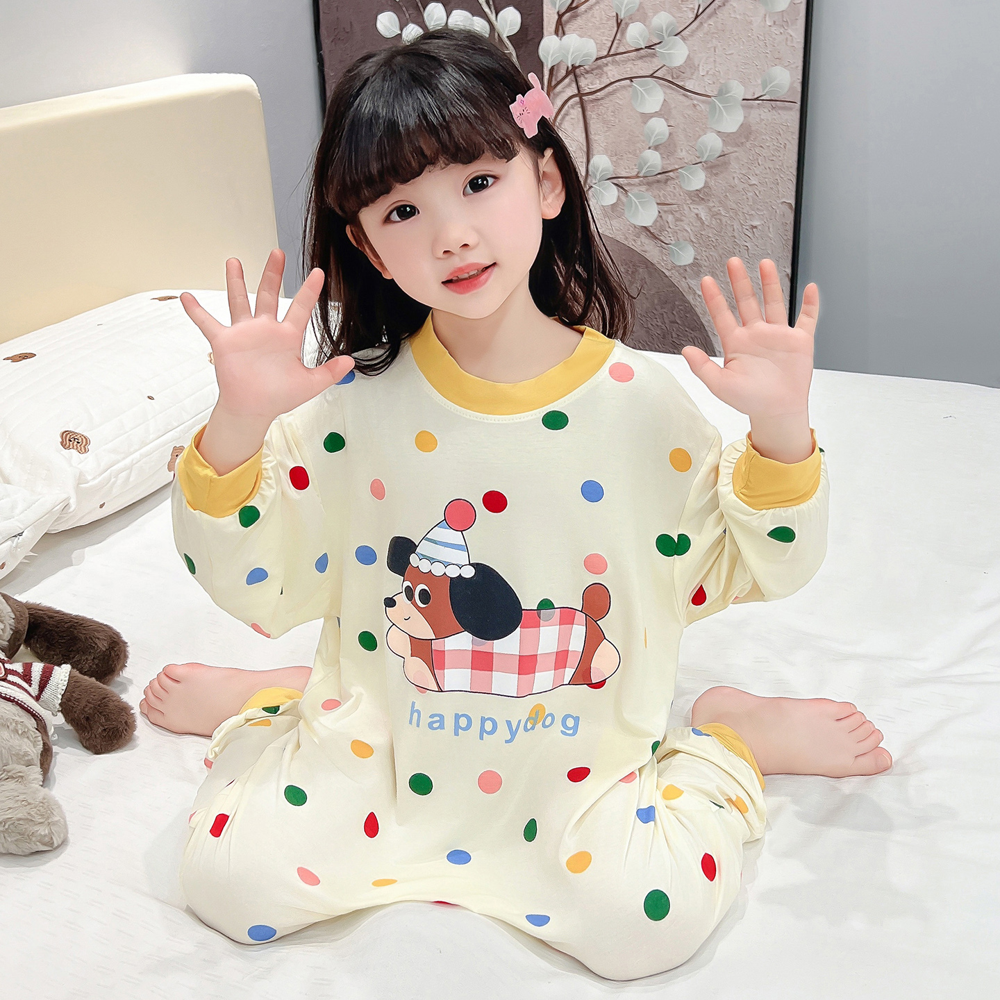 女童睡衣2025新款春秋款儿童莫代尔连体衣宝宝长袖爬服卡通空调服