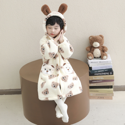 儿童睡袍2025新款秋冬男童加绒珊瑚绒卡通家居服小宝宝法兰绒睡衣