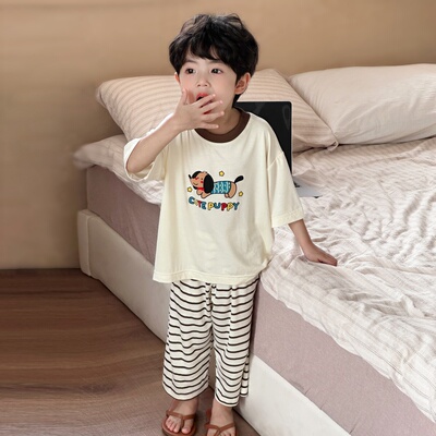 儿童睡衣夏季套装家居服薄款长裤空调服宝宝短袖夏款衣服男孩套装