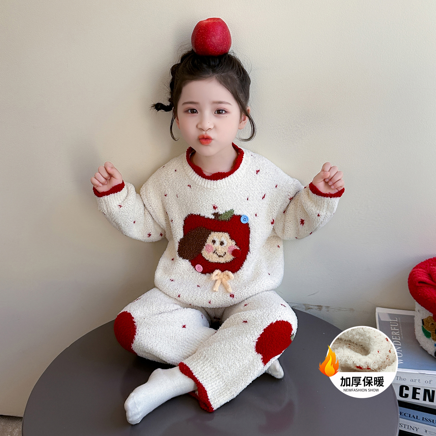 女童睡衣套装2025新款秋冬加厚珊瑚绒保暖法兰绒家居服半边绒两件