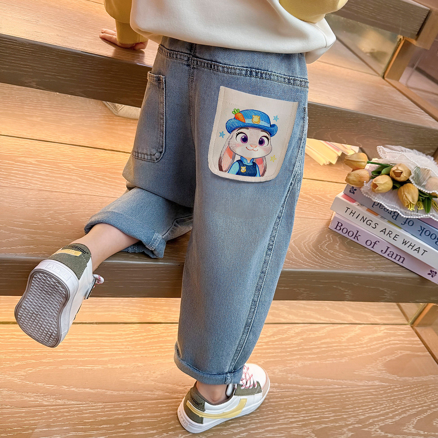 女童裤子2026新款春秋兔子警官儿童牛仔裤休闲洋气时髦百搭阔腿裤,童装/婴儿装/亲子装,裤子,淘宝优惠券,粉丝福利购,淘宝优惠卷