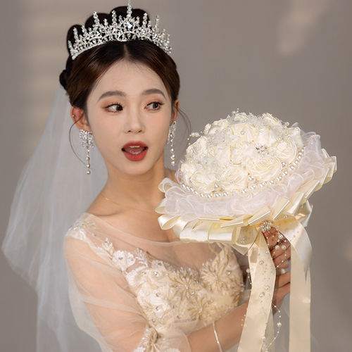 新娘手捧花结婚纱diy手工材料包仿真成品送闺蜜新婚礼物领证拍照