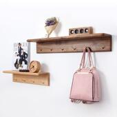 北欧风格 黑胡桃木实木壁挂隔板置物架挂衣架客厅墙上衣帽搁板挂钩