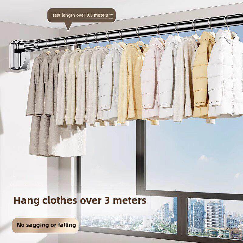 德国无打孔伸缩晾衣杆阳台晾衣架支撑杆窗帘杆浴室墙固定挂衣杆