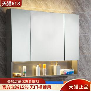 带置物架小户型镜子 不锈钢浴室镜柜智能带灯卫生间镜柜单独挂墙式