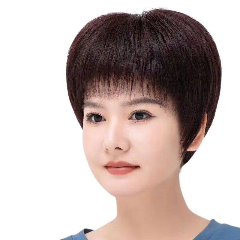 假发女短发全头套仿真人发丝短直发中老年女士自然妈妈全头套短发
