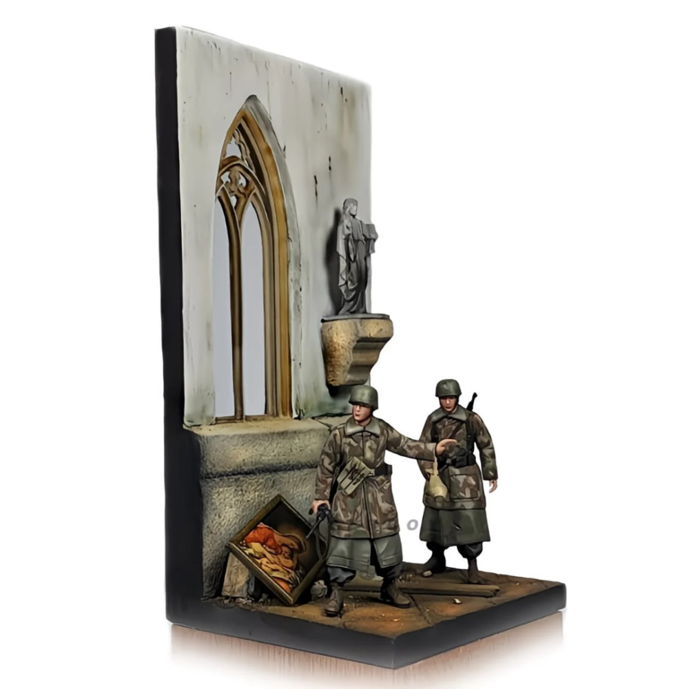 二战兵人模型手办1/35欧洲场景树脂拼装白模带地台收藏摆件
