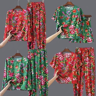 网红东北大花布舞台表演服装公司年会搞笑团体舞蹈二人转姐妹套装