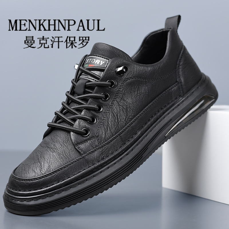 保罗正品男鞋2025新款透气运动高端板鞋潮流真皮内增高休闲皮鞋男