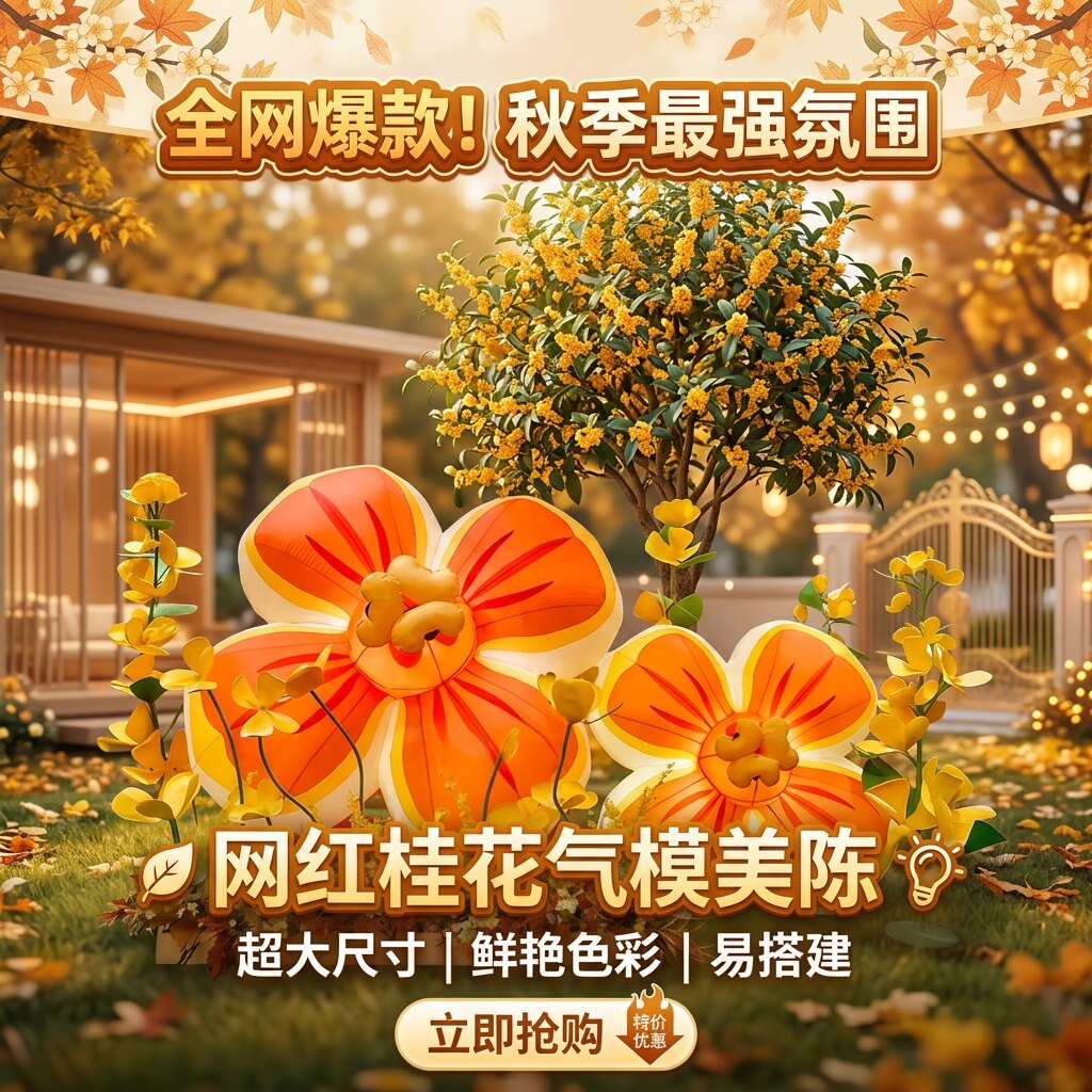 秋季网红巨型充气桂花气模户外景区商场美陈发光金桂花朵打卡道具