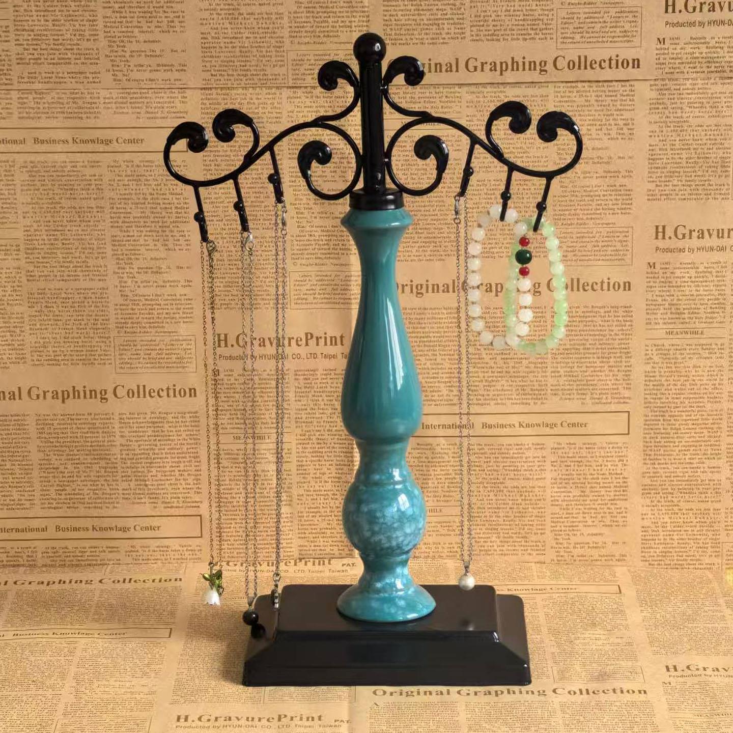 欧式铁艺饰品收纳首饰架展示货架家用桌面装饰陶瓷葫芦柱创意家居