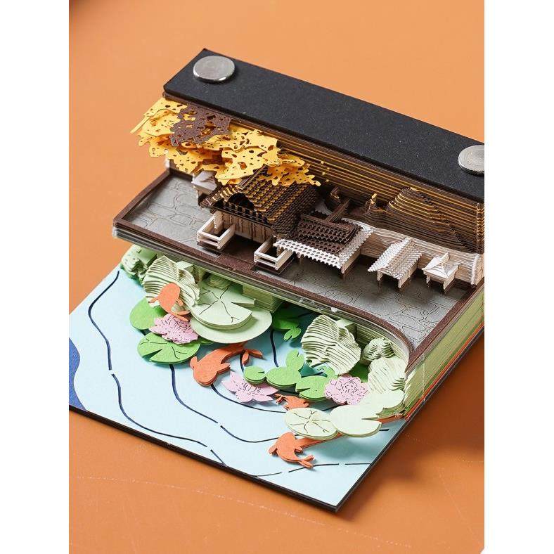 千里轻羽纸雕3D立体便签纸创意便利贴古风手撕建筑纸雕艺术品礼物