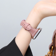 两全适用iwatch手表带s10细版真皮女款s9苹果手表表带小蛮腰applewatch8/7/se表带粉色秋冬玫瑰金高级感