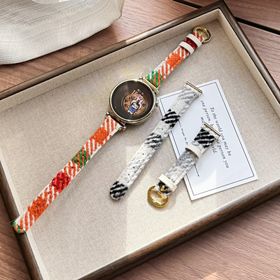 适用三星Galaxywatch8表带7代watch6/5毛呢格纹真皮Active2马蹄扣