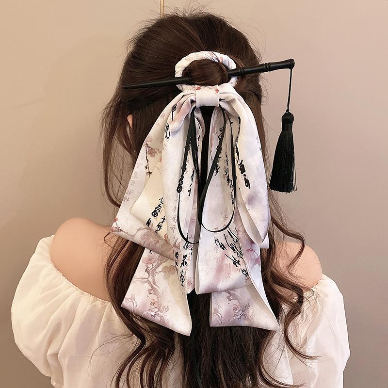 新中式水墨花飘带发簪女古风