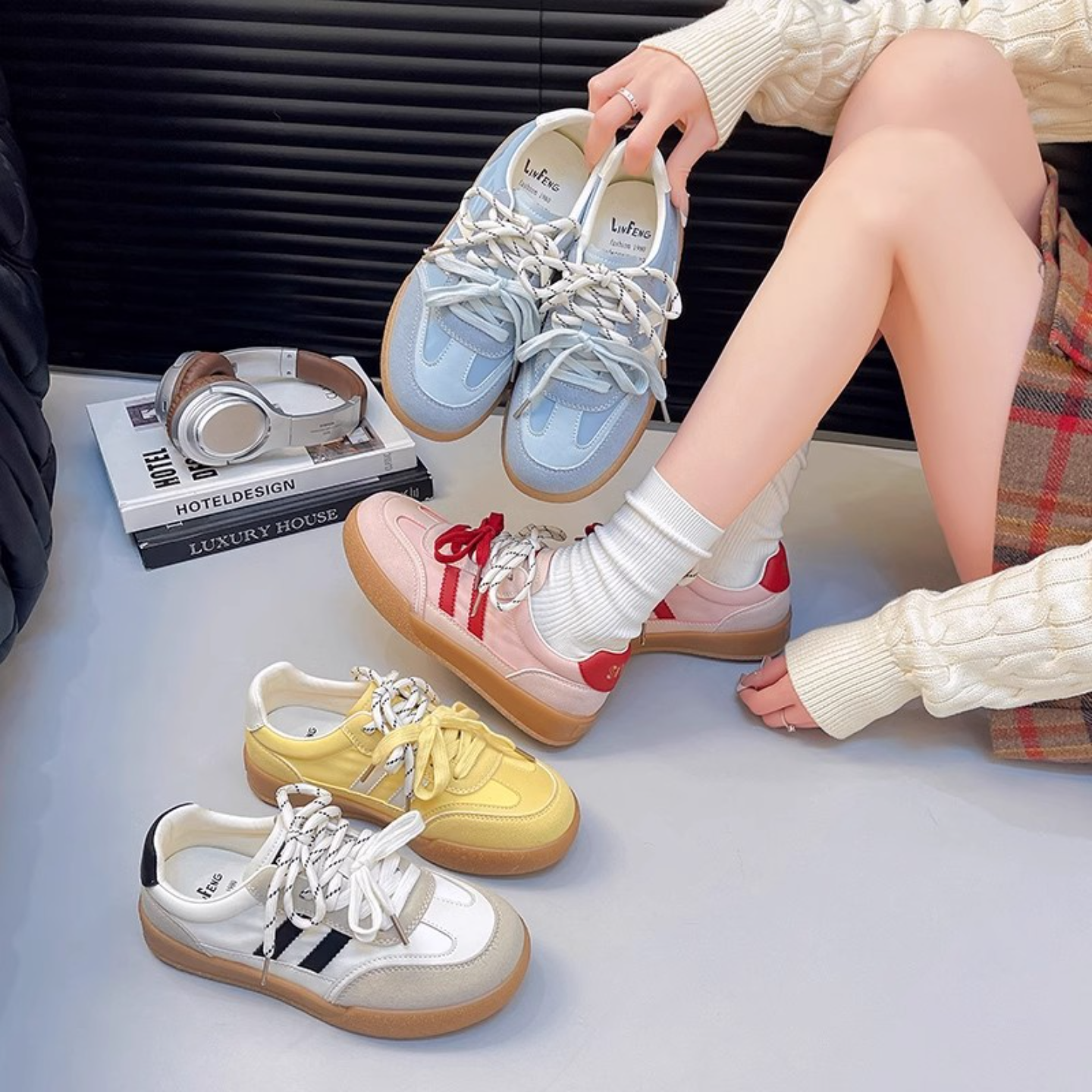 NEWBAILY美式复古拼色德训鞋2025秋季新款小个子增高舒适轻便板鞋,女鞋,德训鞋,淘宝优惠券,粉丝福利购,淘宝优惠卷