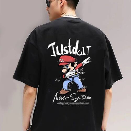 TOP ZEAL潮牌夏季宽松圆领印花半袖马里奥美式t恤衫短袖精梳棉男