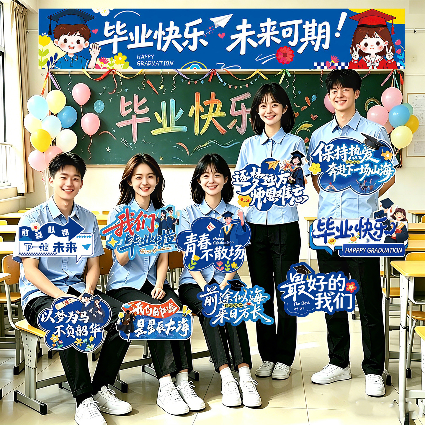 毕业典礼季装饰品手举牌KT板拍照氛围道具幼儿园小学初三场景布置
