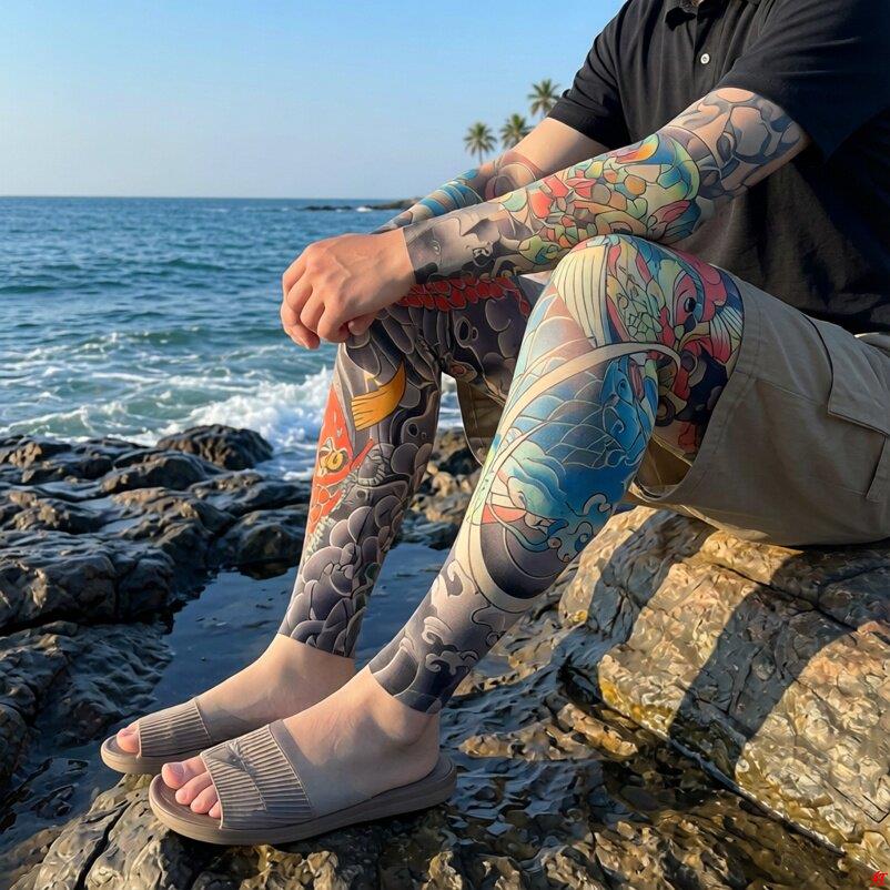 丝袜纹身花腿冰夏天套防蚊