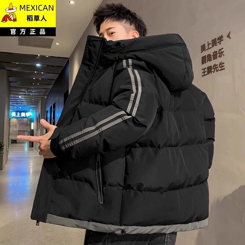 稻草人羽绒棉服男冬季新款冬装加厚潮牌工装棉服常规款连帽外套男