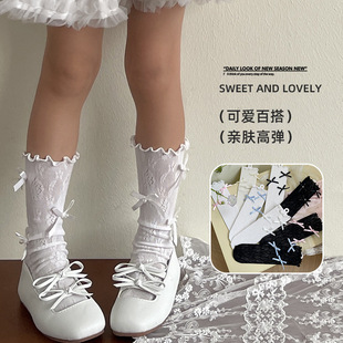 白色蕾丝洛丽塔小腿袜袜子女中筒袜jk长筒花边日系丝袜半腿蝴蝶结