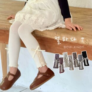 芭蕾风女童打底裤 子木耳边 春秋棉质儿童打底袜女孩公主外穿九分裤