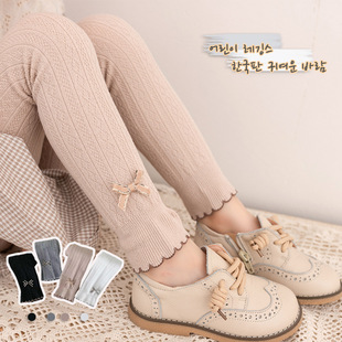 女童打底裤 蝴蝶结花边儿童打底裤 女童针织九分裤 宝宝春秋韩版