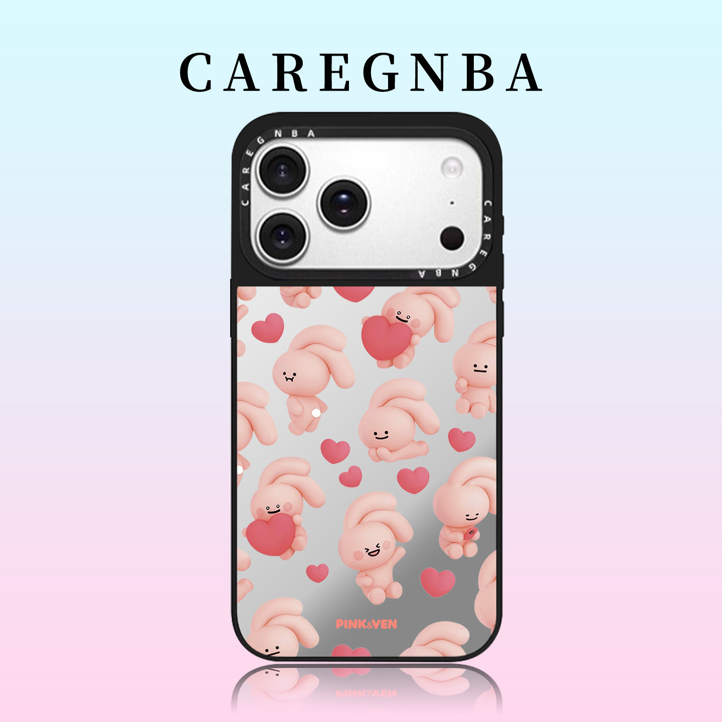 CAREGNBA镜面爱心兔适用苹果17ProMax手机壳新款iPhone16pro可爱15plus超好看14全包相机ai键13卡通12女11/XS